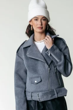 Outlet Colourful Rebel Elea Wool Biker Jacket | Medium grey melange Mediumgreymelange