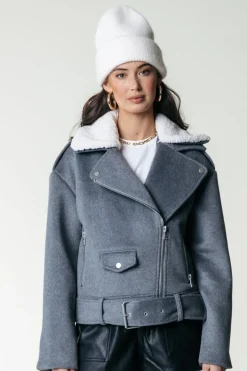 Outlet Colourful Rebel Elea Wool Biker Jacket | Medium grey melange Mediumgreymelange