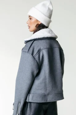 Outlet Colourful Rebel Elea Wool Biker Jacket | Medium grey melange Mediumgreymelange