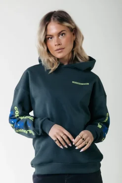 New Colourful Rebel Flowers Sleeve Logo Hoodie | Green gables Greengables