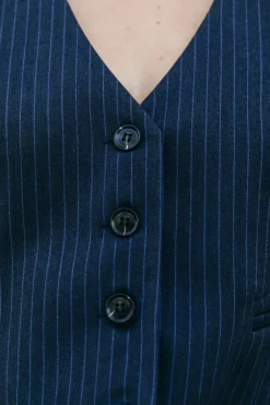 Fashion Colourful Rebel Loiza Pinstripe Gilet | Dark blue Darkblue