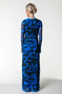 Fashion Colourful Rebel Maude Animal Mesh Dress | Deep blue Deepblue