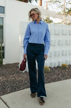 Hot Colourful Rebel Rus Pinstripe Straight Pants | Dark blue Darkblue