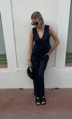 Discount Colourful Rebel Rus Pinstripe Straight Pants | Dark blue Darkblue