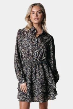 Outlet Colourful Rebel Sacha Leopard Ruffle Dress | Warm Brown Warmbrown