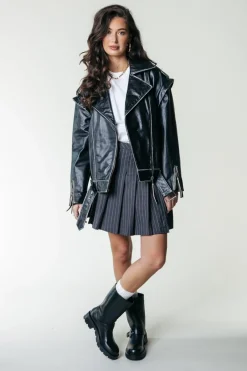 Sale Colourful Rebel Sage Leather Biker Jacket | Black