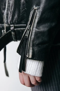 Sale Colourful Rebel Sage Leather Biker Jacket | Black