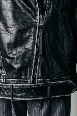 Sale Colourful Rebel Sage Leather Biker Jacket | Black