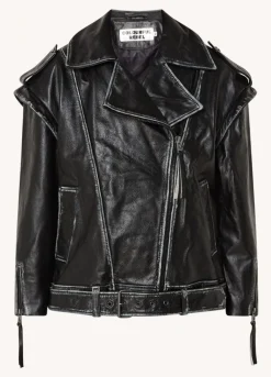 Sale Colourful Rebel Sage Leather Biker Jacket | Black