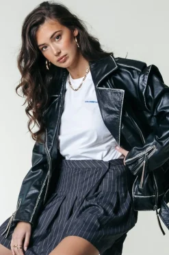 Sale Colourful Rebel Saige Leather Biker Jacket | Black