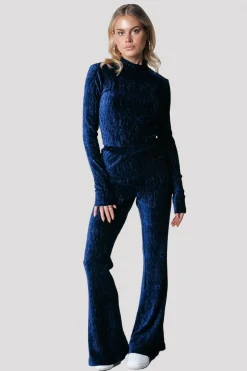 Clearance Colourful Rebel Structure Velvet Flare | Peacoat Blue Peacoatblue