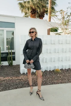 Outlet Colourful Rebel Talia Pinstripe Blouse | Dark Anthracite Darkanthracite