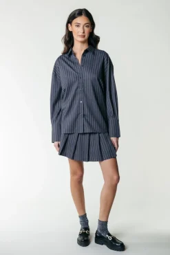 Outlet Colourful Rebel Talia Pinstripe Blouse | Dark Anthracite Darkanthracite