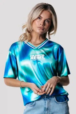 Hot Colourful Rebel Tayla Blurred Football T-shirt | Multicolor
