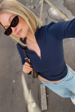 Hot Colourful Rebel Uni Fitted Zip Top | Peacoat Blue Peacoatblue