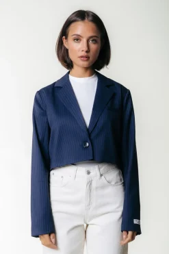 New Colourful Rebel Winoah Stripe Cropped Blazer | Dark blue Darkblue