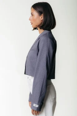 Sale Colourful Rebel Winoah Stripe Cropped Blazer | Dark grey Darkgrey